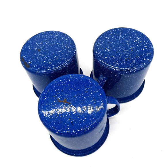 Vintage Blue Speckled Enamelware camping Set of three 24 Oz Coffee Mugs - Picture 6 of 6